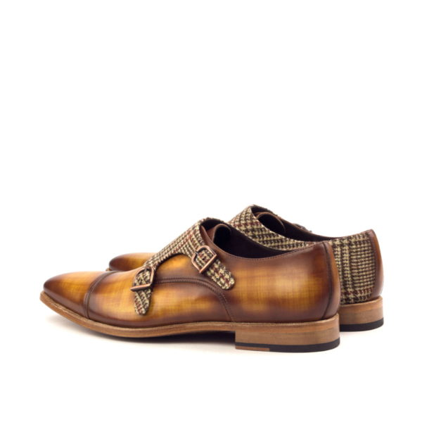 Custom Made Cognac Double Monk Strap Patina Leather with Tweed | JMD ...