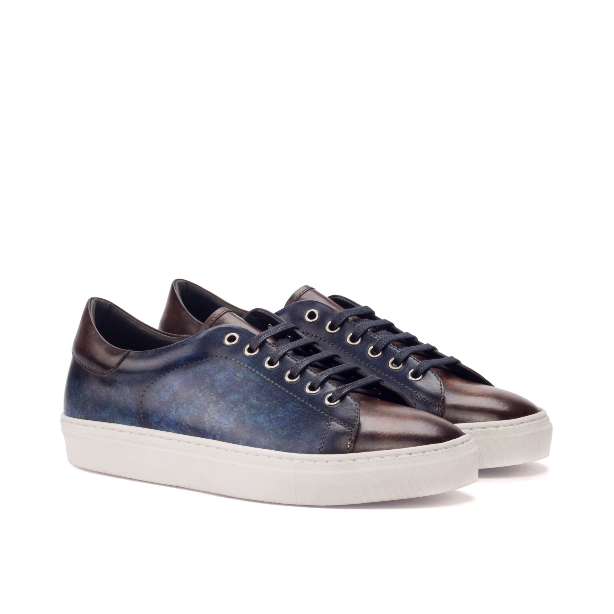 Blue/Brown Leather Patina Finish Trainer Shoes | JMD Menswear