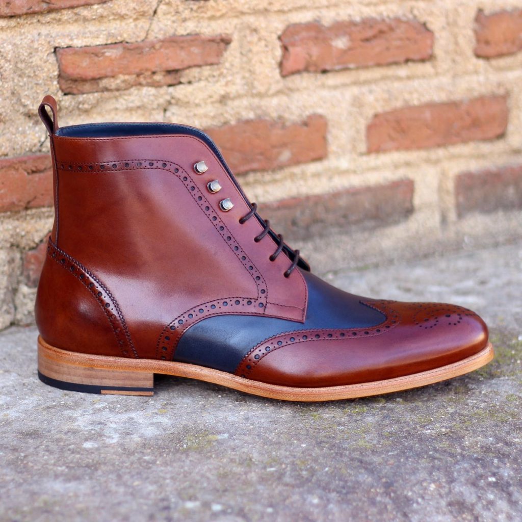 Military Brogue Navy and Medium Brown Casual Leather Boots | JMD Menswear