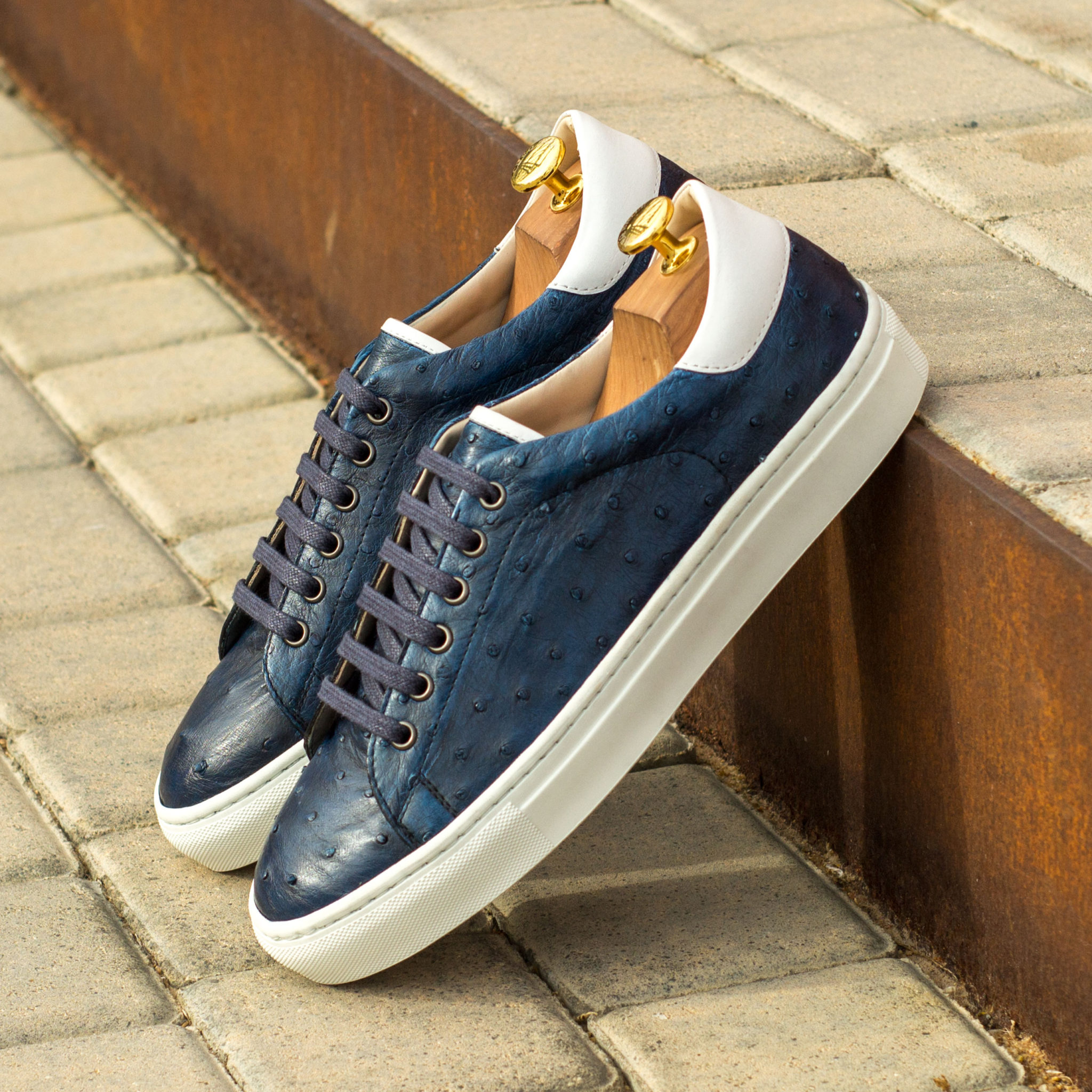Navy Exotic Ostrich Skin Trainers – Custom Made Shoes | JMD Menswear